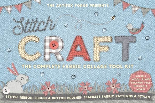 缝制手作工艺图案设计素材合集[2.32GB, 纹理/图层样式/笔刷] Stitch Craft – Brushes Styles & More
