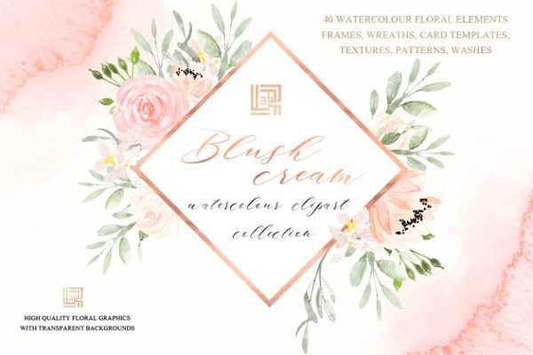 胭脂红水彩花卉水彩 Blush cream. Femenine flowers缩略图 胭脂红水彩花卉水彩 Blush cream. Femenine flowers