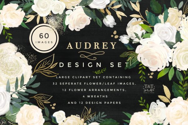 水彩花卉设计素材集 Floral Design Set – Audrey缩略图 水彩花卉设计素材集 Floral Design Set – Audrey