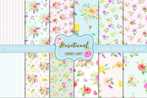 优雅的花饰图案纹理 Watercolor Pattern Sensational