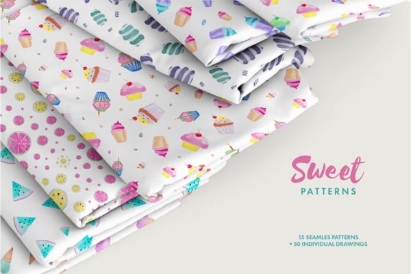 可爱多彩甜点手绘水彩图案纹理 Watercolor Sweet Patterns缩略图 可爱多彩甜点手绘水彩图案纹理 Watercolor Sweet Patterns