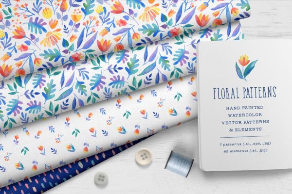 小清新淡雅水彩花卉图案 Watercolor Floral Patterns
