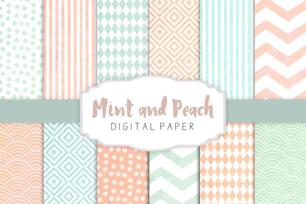 桃色&薄荷色重复图案纹理 Peach and mint patterns