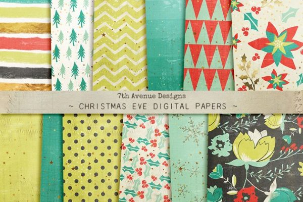 圣诞节主题元素数码纸张纹理 Christmas Eve Digital Papers