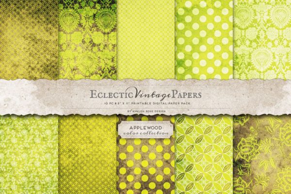 复古青苹果色调纸张纹理 Printable Papers – Applewood