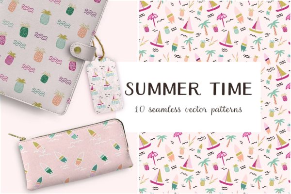 夏日色彩斑斓图案纹理 Summer Time Vector Patterns缩略图 夏日色彩斑斓图案纹理 Summer Time Vector Patterns