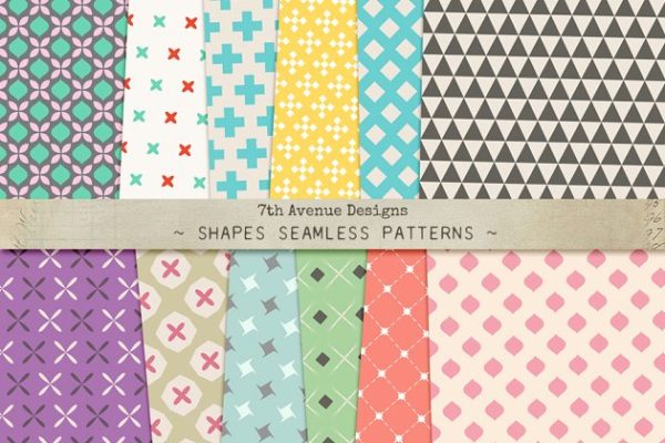 多边几何叠加图形礼品包装纸张设计纹理 Shapes Seamless Patterns缩略图 多边几何叠加图形礼品包装纸张设计纹理 Shapes Seamless Patterns