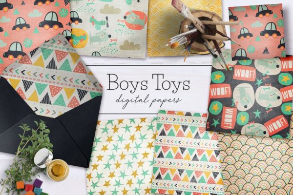 俏皮卡通儿童主题数码纸张纹理 Boys Toys Digital Papers缩略图 俏皮卡通儿童主题数码纸张纹理 Boys Toys Digital Papers