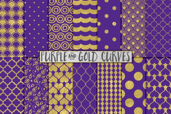 日式海洋主题风紫色金箔图案纹理背景 Royal Purple and Gold Backgrounds