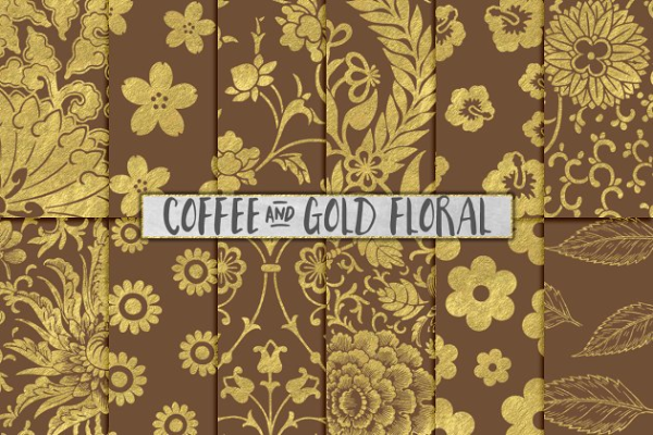棕色/金色花卉图案背景素材 Brown and Gold Flower Backgrounds缩略图 棕色/金色花卉图案背景素材 Brown and Gold Flower Backgrounds