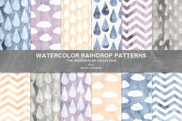 水彩雨滴图案背景素材 Watercolor Raindrop Digital Patterns缩略图 水彩雨滴图案背景素材 Watercolor Raindrop Digital Patterns