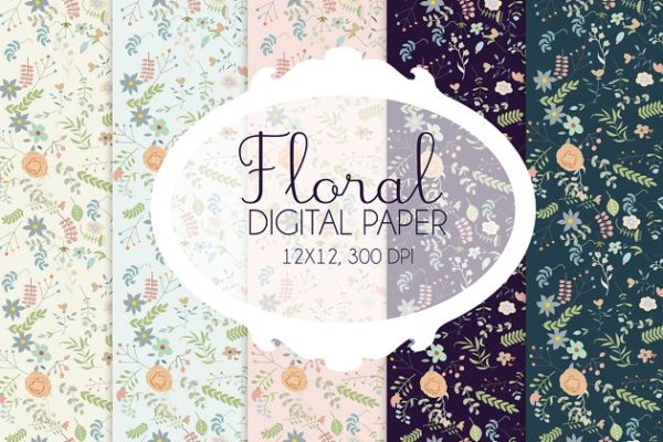 手绘花卉元素图案数码纸张素材 Floral digital paper缩略图 手绘花卉元素图案数码纸张素材 Floral digital paper