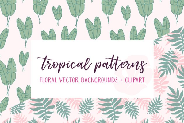 热带丛林手绘树叶无缝图案 Tropical Patterns缩略图 热带丛林手绘树叶无缝图案 Tropical Patterns