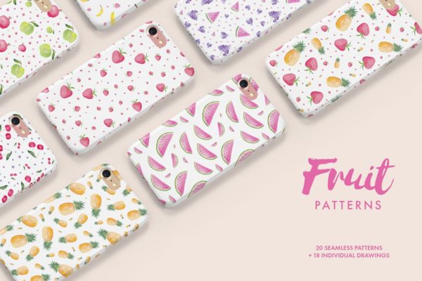 手绘水彩水果插图纹理套装 Watercolor Fruit Patterns缩略图 手绘水彩水果插图纹理套装 Watercolor Fruit Patterns
