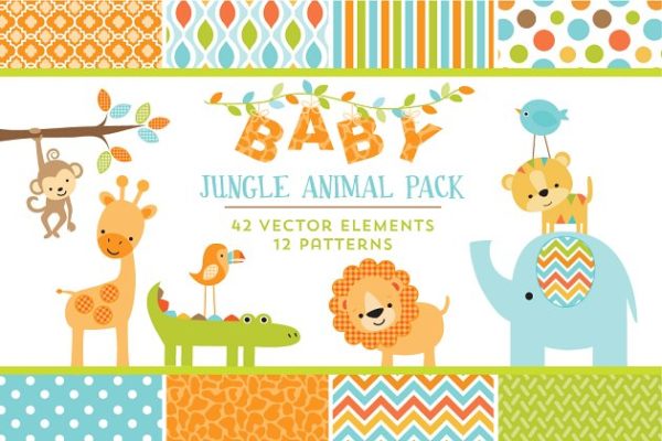 婴儿丛林动物图案背景素材 Baby Jungle Animal Graphics Patterns缩略图 婴儿丛林动物图案背景素材 Baby Jungle Animal Graphics Patterns
