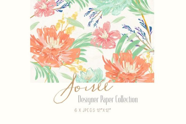 手绘花卉艺术纸张印花图案素材 Digital Designer Paper – Soirée缩略图 手绘花卉艺术纸张印花图案素材 Digital Designer Paper – Soirée