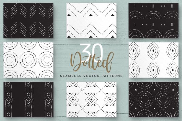 规则对称虚线矢量图案素材 Dotted Vector Patterns & Tiles