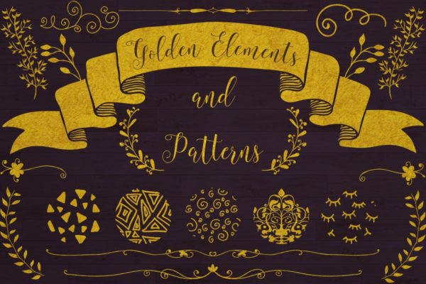 黄金金色设计装饰图案纹理素材 Golden Elements + 20 Patterns