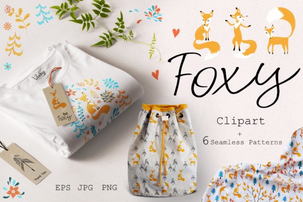 可爱小狐狸动画手绘图案装饰纹理背景素材 Foxy缩略图 可爱小狐狸动画手绘图案装饰纹理背景素材 Foxy
