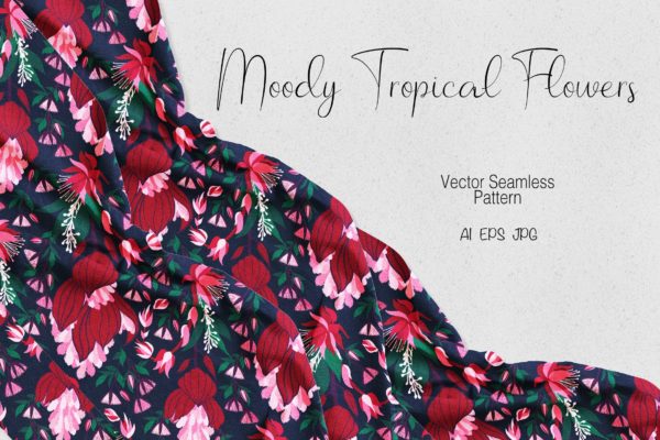 热带花卉手绘图案图片纹样背景素材 Moody Tropical Flowers