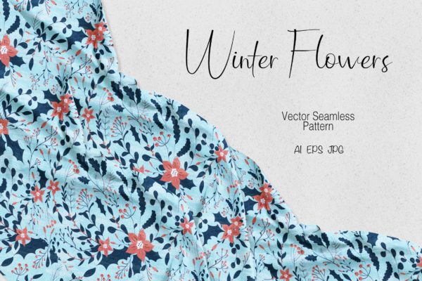 冬天花卉手绘图案纹样背景素材 Winter Flowers