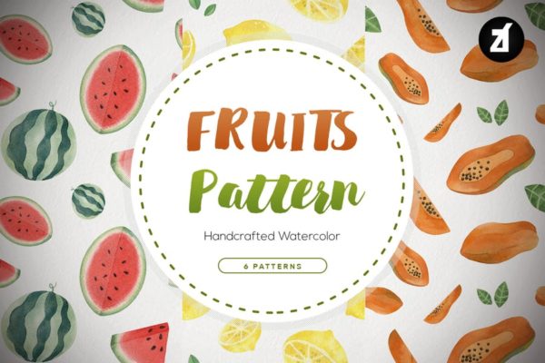 水彩手绘水果图案纹样背景素材 Fruits pattern hand-drawn watercolor illustration缩略图 水彩手绘水果图案纹样背景素材 Fruits pattern hand-drawn watercolor illustration
