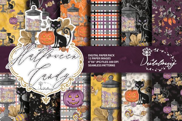 万圣节节日元素数码纸张背景图片素材 Halloween Candy digital paper pack缩略图 万圣节节日元素数码纸张背景图片素材 Halloween Candy digital paper pack