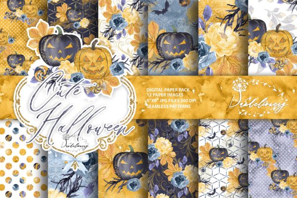 可爱万圣节主题图案数码纸张设计素材 Cute Halloween digital paper缩略图 可爱万圣节主题图案数码纸张设计素材 Cute Halloween digital paper