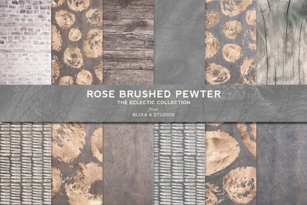 玫瑰色拉丝白金色背景纹理素材 Rose Brushed Pewter & Painted Gold