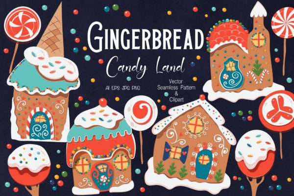 姜饼糖果乐园圣诞节矢量手绘图案背景素材 Gingerbread Candy Land缩略图 姜饼糖果乐园圣诞节矢量手绘图案背景素材 Gingerbread Candy Land