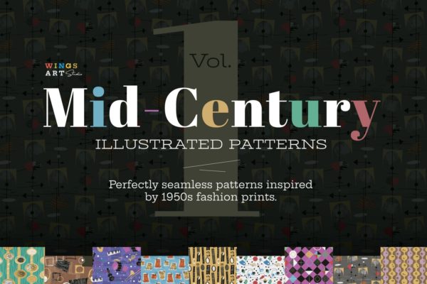 20世纪中叶复古时尚无缝图案纹理素材包 Mid-Century Illustrated Patterns缩略图 20世纪中叶复古时尚无缝图案纹理素材包 Mid-Century Illustrated Patterns