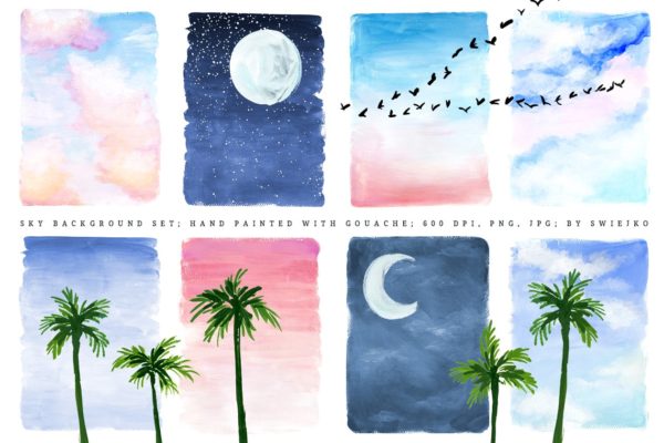 丙烯画天空背景素材 Sky background, illustration set