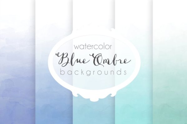 蓝色原色水彩背景 Blue ombre watercolor backgrounds