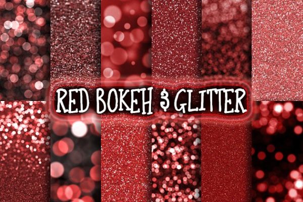 红宝石色调散景闪光背景 Red Bokeh & Glitter Backgrounds