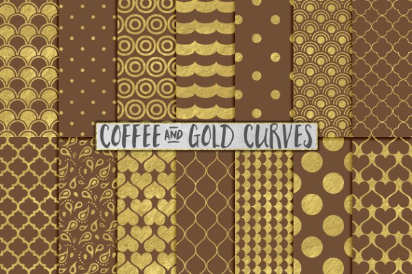 金属棕色背景金箔曲线形状图案 Brown and Gold Foil Backgrounds