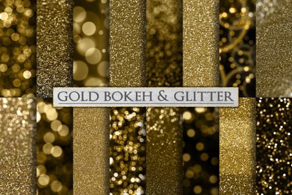 奢华金色闪光散景背景纹理 Gold Bokeh and Glitter Backgrounds