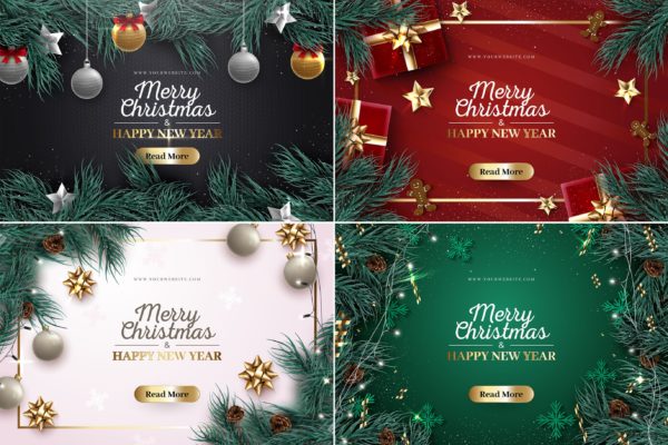 4个圣诞节&新年主题矢量节日背景素材 Christmas Holiday Backgrounds