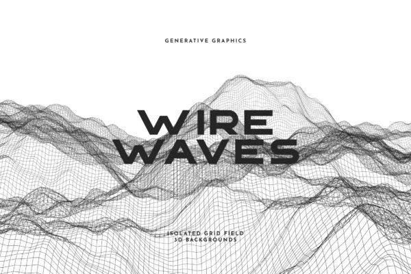 抽象山脉3D渲染波纹高清背景图素材 Wire Waves Background Set