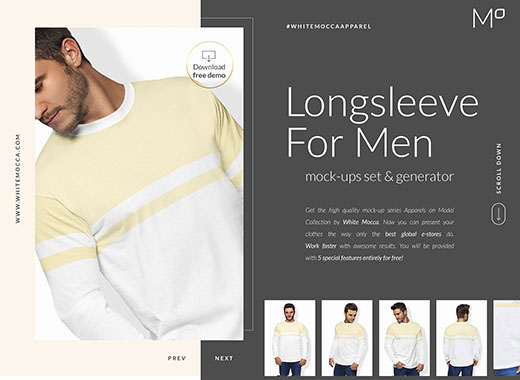 时尚男模特长袖服装展示模型Mockups下载2.44 GB[psd]