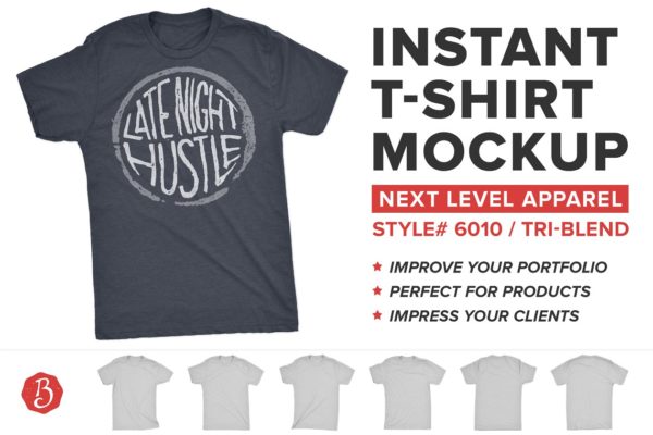 圆领印花T恤衬衫样机 Next Level Tri-Blend T-Shirt Mockups