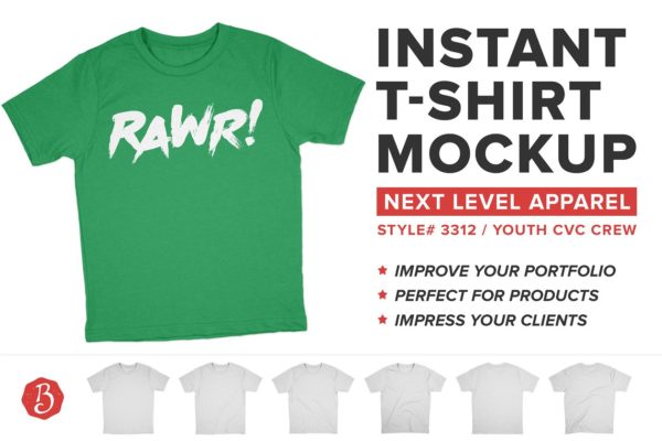 圆领纯棉T恤样机 Next Level 3312 Youth Shirt Mockups缩略图 圆领纯棉T恤样机 Next Level 3312 Youth Shirt Mockups