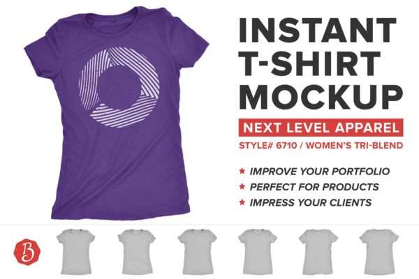 女款圆领T恤样机 Next Level 6710 T-Shirt Mockups