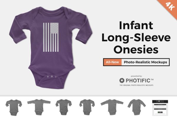 幼童长袖连体衣样机模板 Infant Long Sleeve Onesie Mockups