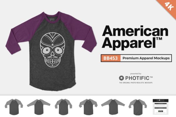 长袖拼接T恤样机 American Apparel BB453 Mockups