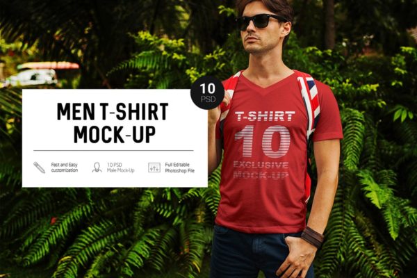 热带雨林背景男模特T恤上身效果样机 Men in Tropic T-Shirt Mock-Up缩略图 热带雨林背景男模特T恤上身效果样机 Men in Tropic T-Shirt Mock-Up