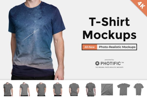 男模特T恤上身效果样机模板 Men’s T-Shirt Fit Mockups