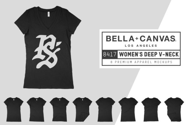 深V女士T恤服装样机 Bella Canvas 8417 Women’s Deep Vee缩略图 深V女士T恤服装样机 Bella Canvas 8417 Women’s Deep Vee
