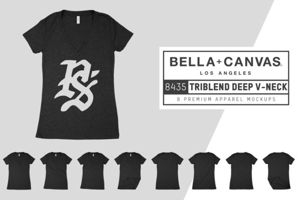 混合面料女士V领T恤服装样机 Bella Canvas 8435 Triblend V-Neck缩略图 混合面料女士V领T恤服装样机 Bella Canvas 8435 Triblend V-Neck