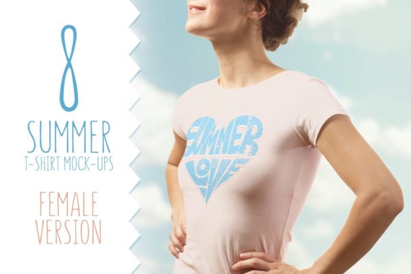 收腰女版T恤服装样机 Summer T-shirt Mock-up Female Version