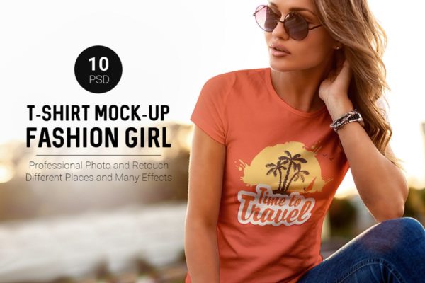时尚女孩夏季T恤样机 T-Shirt Mock-Up Fashion Girl缩略图 时尚女孩夏季T恤样机 T-Shirt Mock-Up Fashion Girl